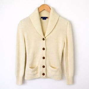 Ralph Lauren 100% Cotton Cardigan Small Cream Shawl Collar Classic